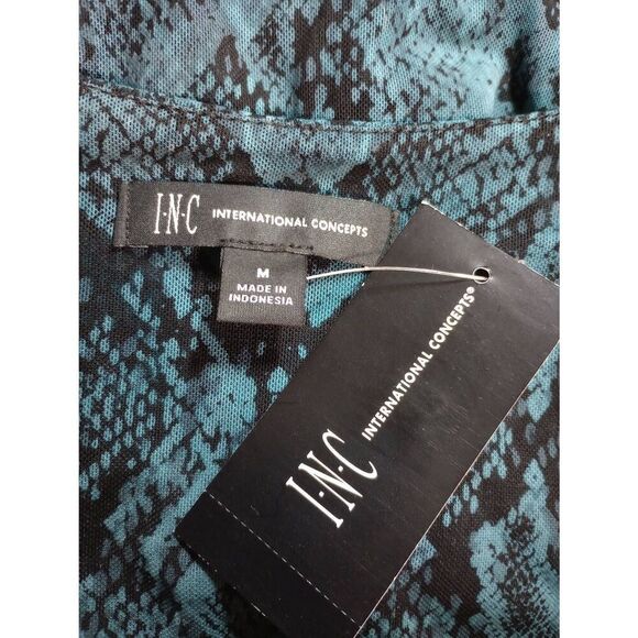 INC Shirt Ladies Medium Turquoise Black Snake‎ Skin Print - Picture 5 of 7